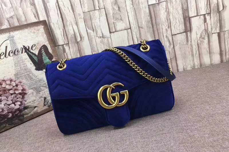 Gucci 443496 GG Marmont Velvet Shoulder Bag Blue