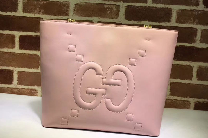 Gucci 453561 Embossed GG Leather Tote Bags Pink