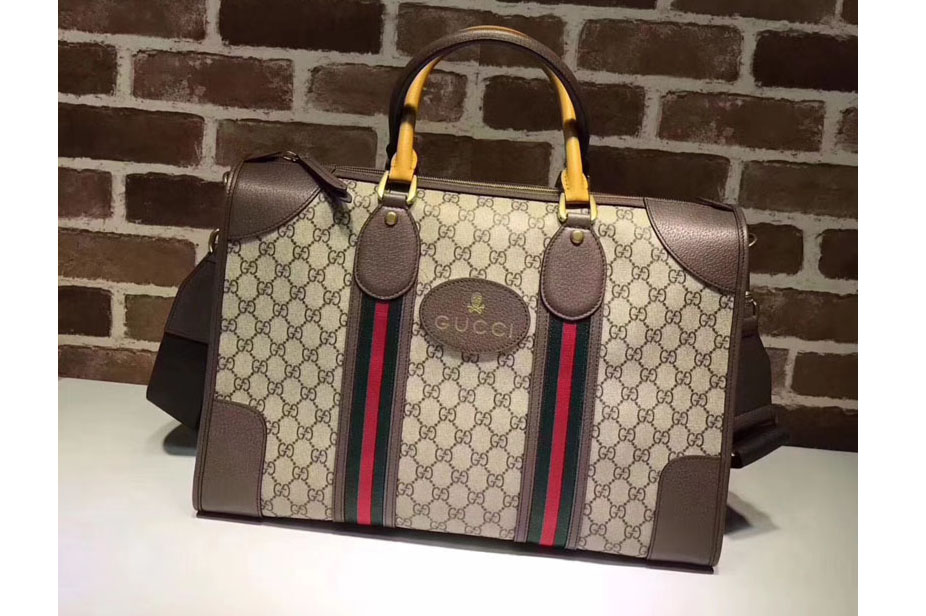 Gucci 459311 Soft GG Supreme Duffle Bag with Web Brown