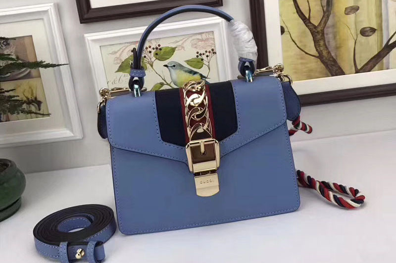 Gucci 470270 Sylvie Leather Mini Bag Blue