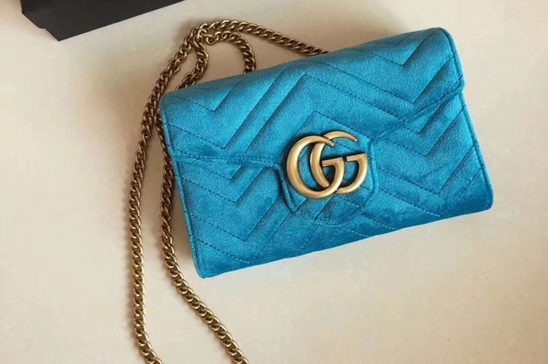 Gucci 474575 GG Marmont velvet mini bags Light Blue