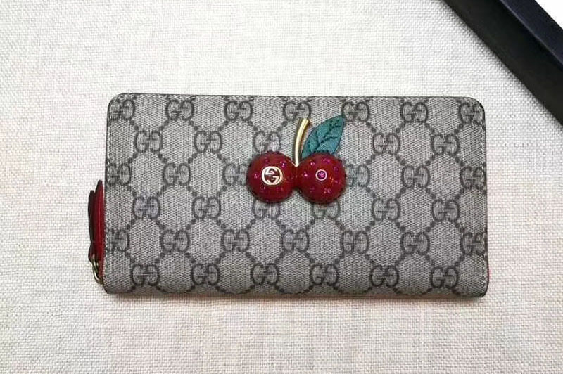 Gucci 476049 GG Supreme zip around wallet with cherries Red