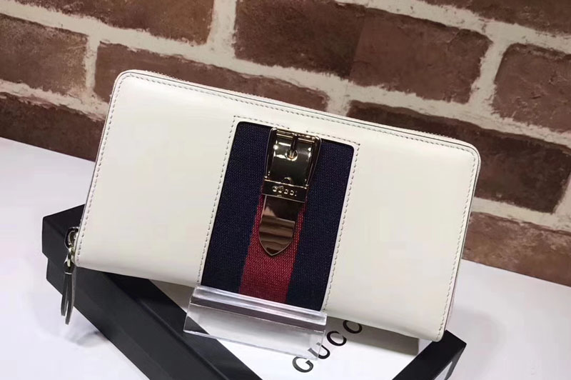 Gucci 476083 Sylvie leather zip around wallet White