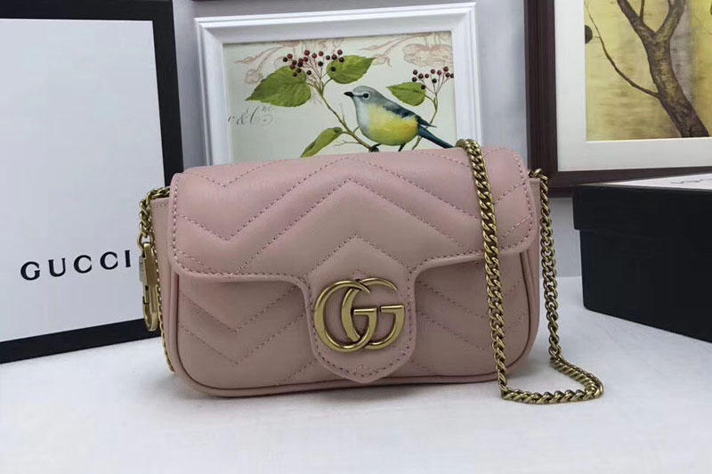 Gucci 476433 GG Marmont matelassé leather super mini bags Pink