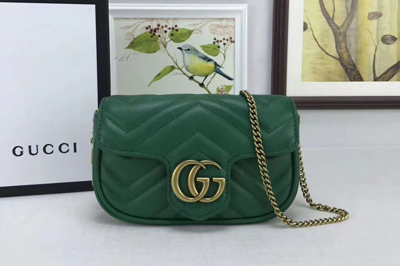 Gucci 476433 GG Marmont matelassé leather super mini bags Green [476433 ...