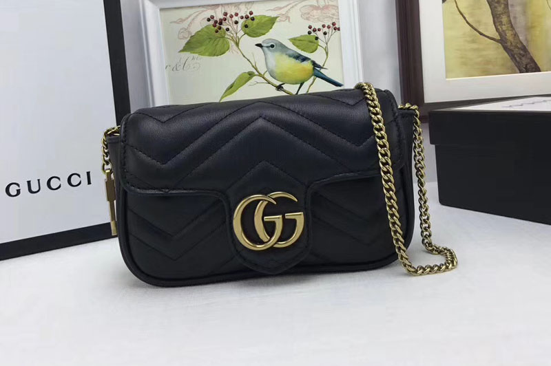 Gucci 476433 GG Marmont matelassé leather super mini bags Black