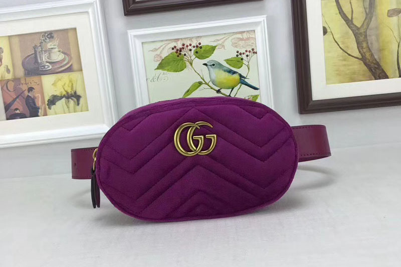 Gucci 476434 GG Marmont matelassé velvet belt bags Purple