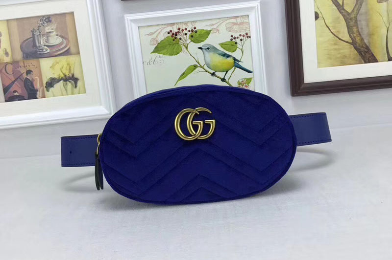 Gucci 476434 GG Marmont matelassé velvet belt bags Blue