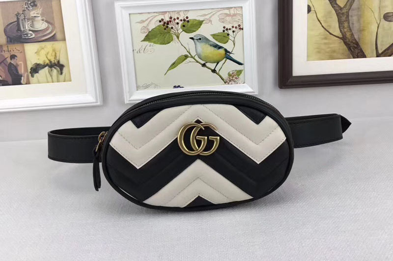 Gucci 476434 GG Marmont Matelasse Leather Belt Bags White/Black