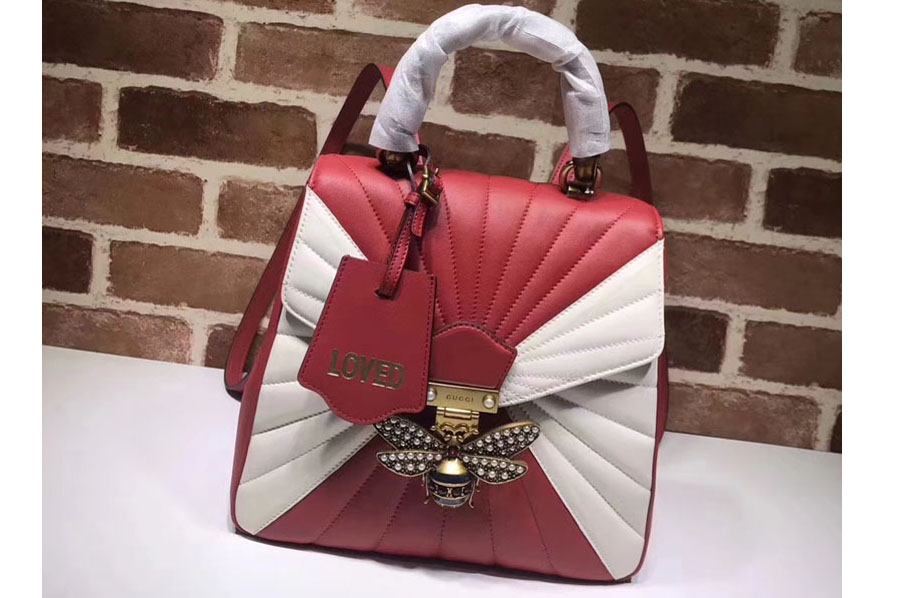 Gucci 476664 Queen Margaret Quilted Leather Backpack Red/White
