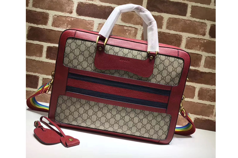 Gucci 484663 GG Supreme briefcase with Web Bags Red