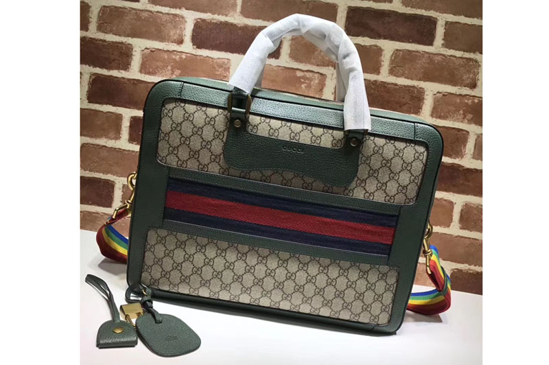 Gucci 484663 GG Supreme briefcase with Web Bags Green