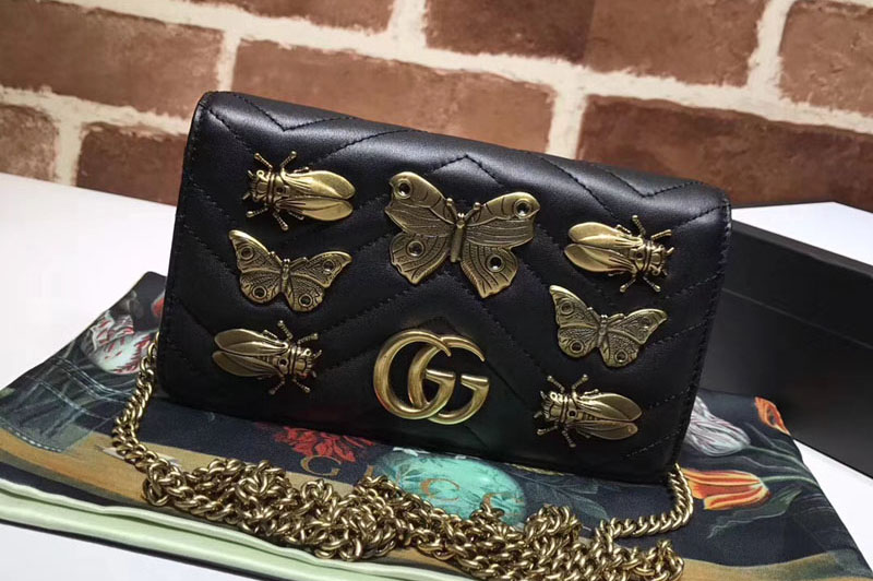 Gucci 488426 GG Marmont Animal Studs Mini Bag Black