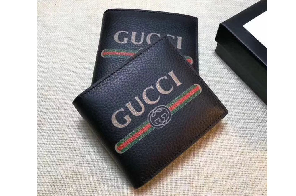 Gucci 496309 logo leather bi-fold wallet Black