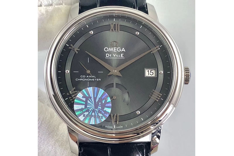 Omega De Ville Prestige Real Power Reserve SS TW 1:1 Best Edition Gray Dial on Black Leather A2824