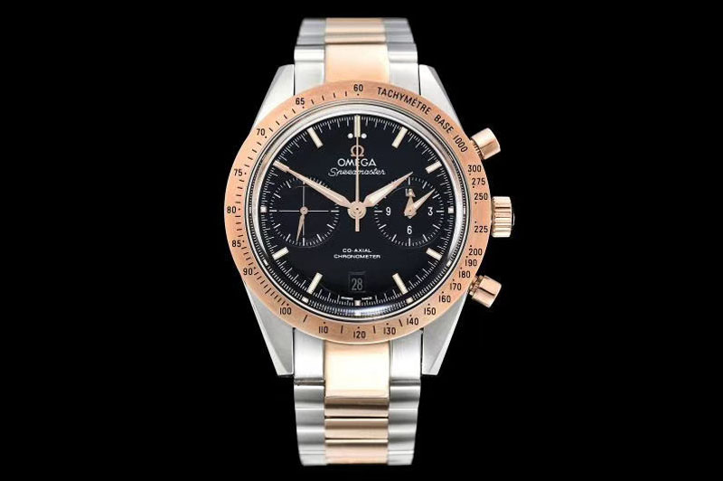 Omega Speedmaster '57 Co-Axial RG/SS OMF 1:1 Best Edition Black Dial White Markers on RG/SS Bracelet A9300