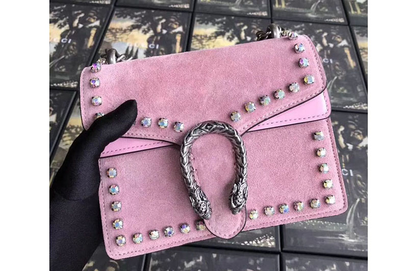 Gucci 421970 Dionysus Suede Mini Bag Pink with Crystals
