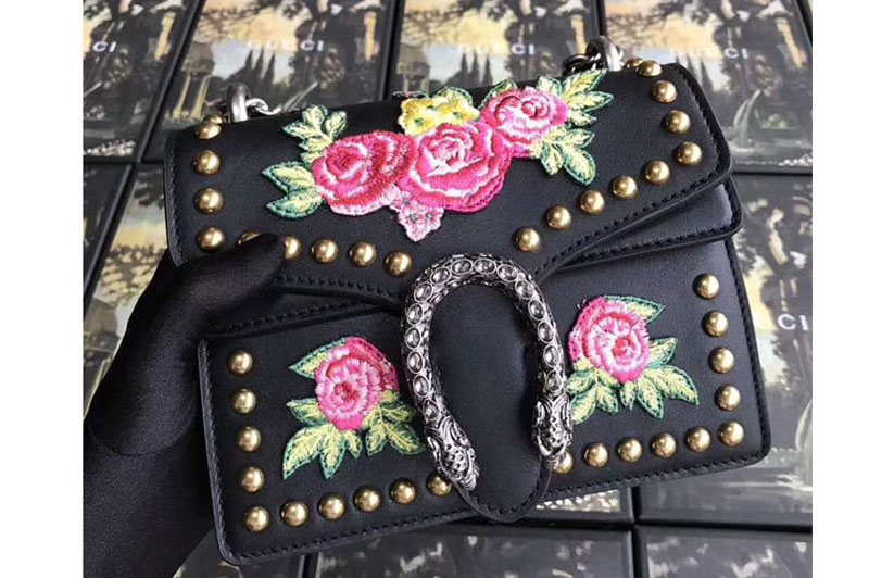 Gucci 421970 Dionysus Blooms Original Leather Shoulder Bag Black
