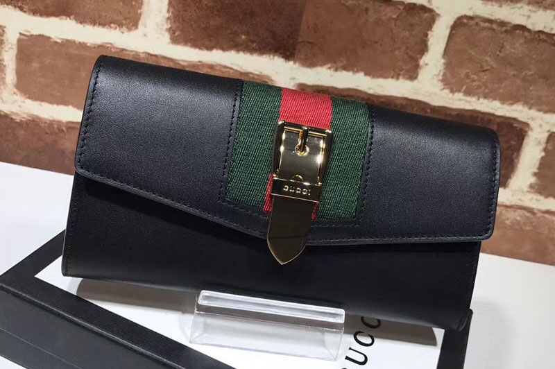 Gucci Sylvie Leather Bi-Fold Wallet 476084 Black
