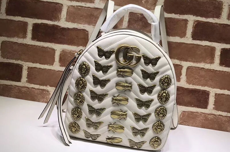 Gucci 476671 GG Marmont Animal Studs Leather Backpack White