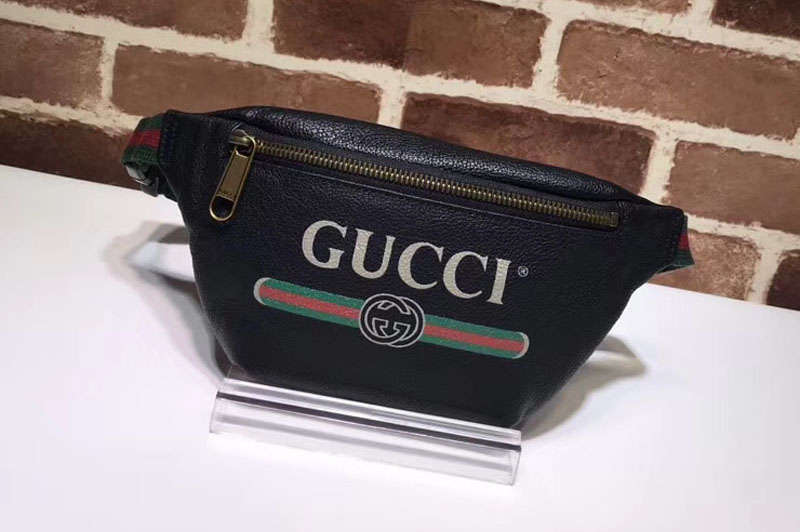 Gucci 493869 Print Leather Vintage Logo Belt Bag Black