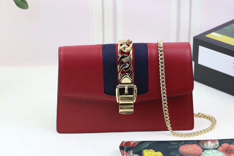 Gucci Sylvie Web Leather Mini Chain Bag 494646 Red
