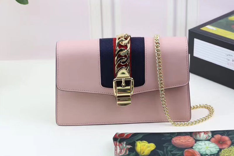 Gucci Sylvie Web Leather Mini Chain Bag 494646 Pink