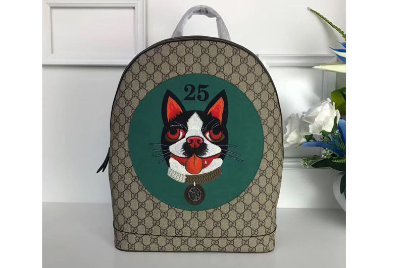 Gucci GG Supreme Boston Terriers Bosco Medium Backpack Bag 505372 Green