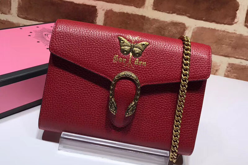 Gucci Butterfly Shoulder Bag Calfskin Leather 516920 Red