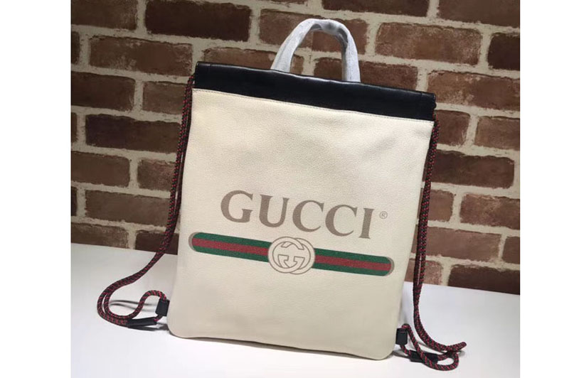Gucci Print Leather Vintage Logo Drawstring Small Backpack Bag 523586 White