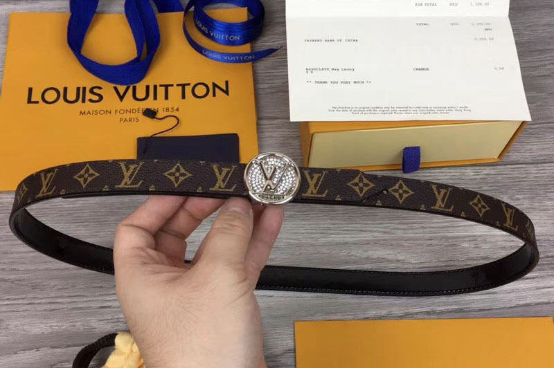 Louis Vuitton M0081U Womens LV Circle 20mm Reversible Belt Monogram Canvas Silver Diamond Buckle