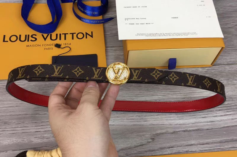 Louis Vuitton M0084U Womens LV Circle 20mm Reversible Belt Monogram Canvas Gold Diamond Buckle ...
