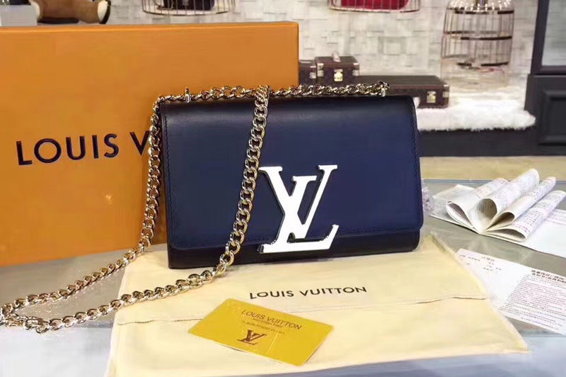 Louis Vuitton M41279 Smooth Calfskin Chain Louise MM Blue