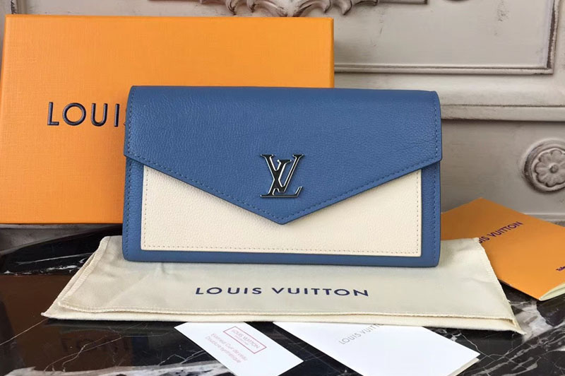 Louis Vuitton M62544 Mylockme Calf Leather Wallet Blue/Beige