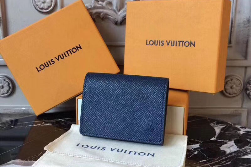 Louis Vuitton M64022 Enveloppe Carte de Visite Taiga leather Wallets Blue