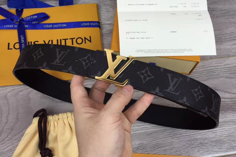 Louis Vuitton M9043U LV initiales 40mm Reversible Belts Monogram Eclipse canvas Gold Hardware