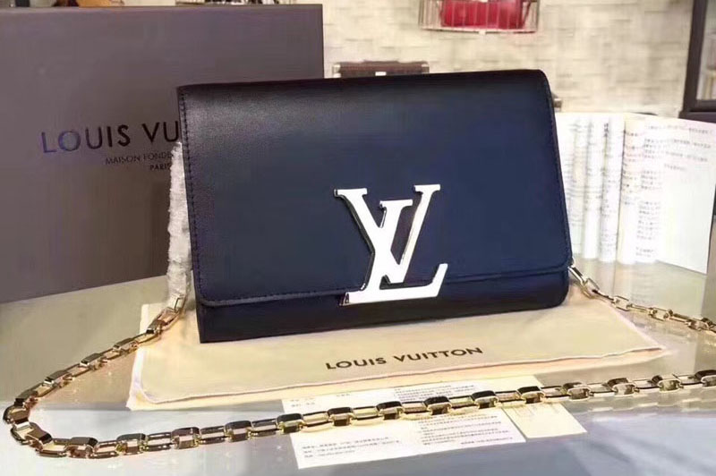 Louis Vuitton M94335 Smooth Calfskin Chain Louise GM Bags Black