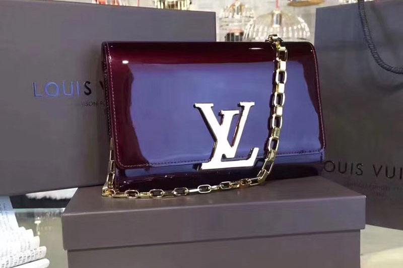 Louis Vuitton M94425 Patent Calfskin Chain Louise GM Bags Purple