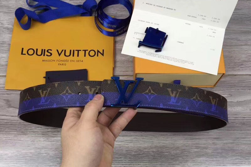 Louis Vuitton MP033S LV Initiales 40MM Double Monogram Canvas Blue Belts