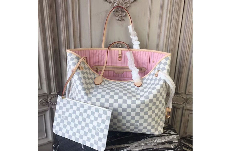 Louis Vuitton N41604 Neverfull GM Damier Azur Canvas Bags Pink