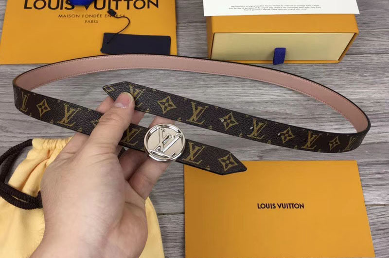 Louis Vuitton M0083U Womens LV Circle 20mm Reversible Belt Monogram Canvas Silver Buckle