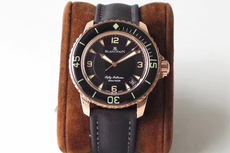 Blancpain Fifty Fathoms RG Black ZF 1:1 Best Edition Black Dial on Sail-canvas Strap A2836 (Free Extra Strap)