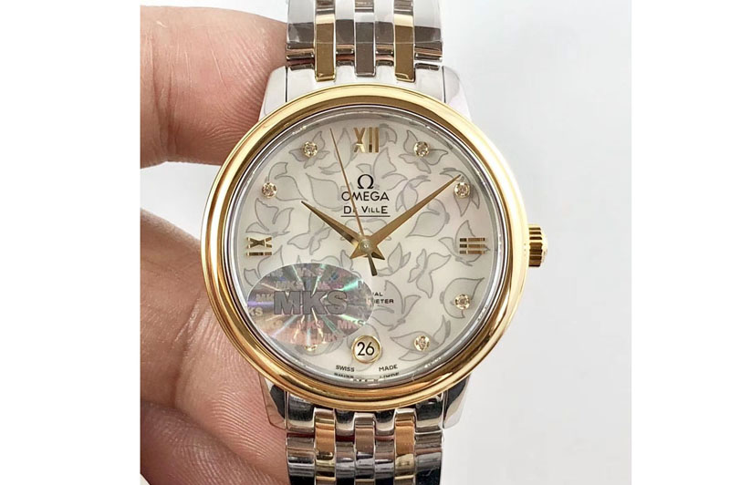 Omega De Ville Ladies SS/YG MKF 1:1 Best Edition Butterfly MOP dial on SS/YG Bracelet Miyota 9015 (Free leather strap)