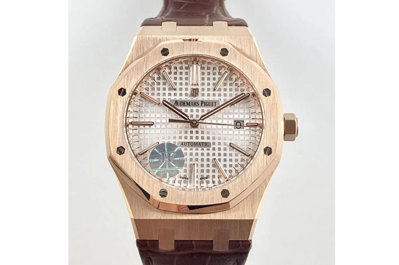 Audemars Piguet Royal Oak 41mm 15400 RG V5 JF 1:1 Best Edition White Textured Dial on Brown Leather Strap A3120
