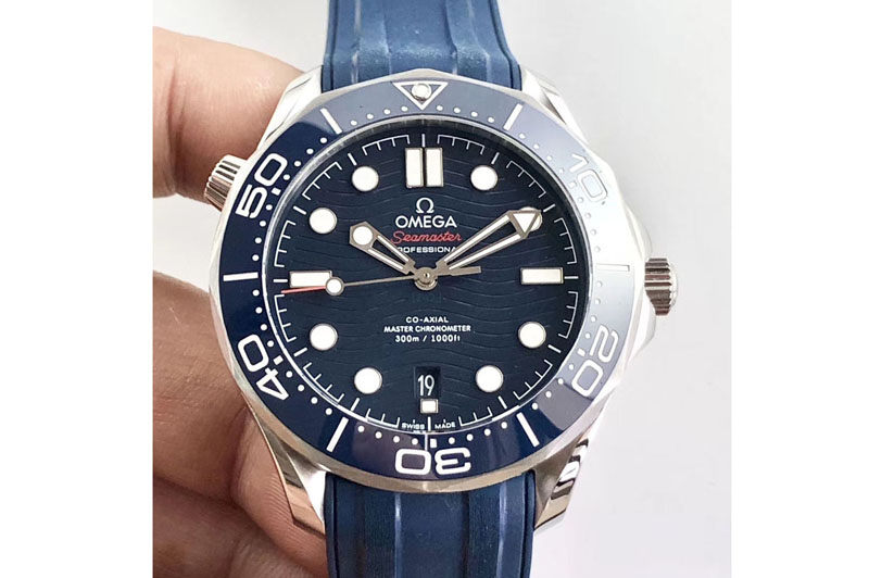 Omega 2018 Seamaster Diver 300M OMF Best Edition Blue Ceramic Blue Dial on Blue Rubber Strap A8800 (Black Balance Wheel)