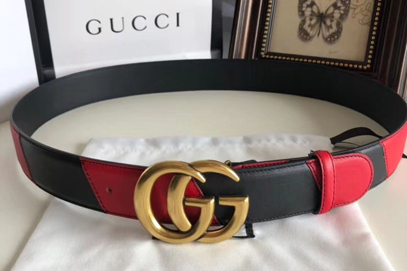 Gucci 582348 40cm Leather belt with Double G buckle Black and Red ...