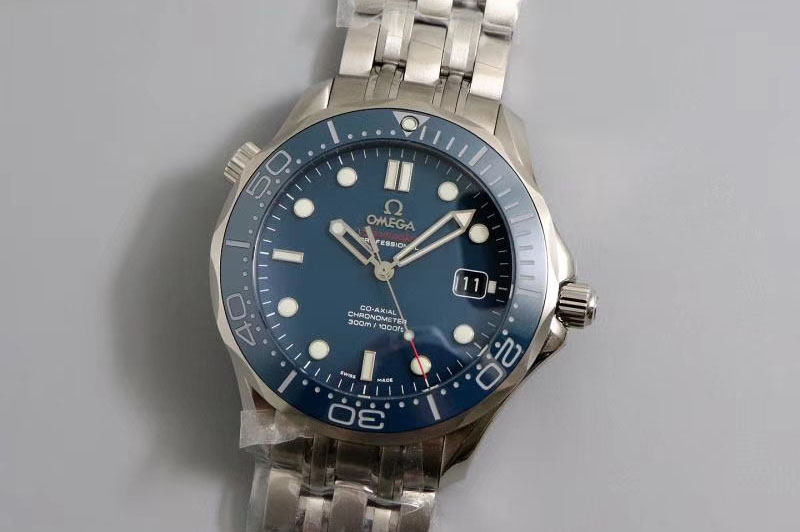 Omega Seamaster 300M Chronometer SS Blue F7 1:1 Best Edition on SS Bracelet A8500 (Black Balance Wheel)