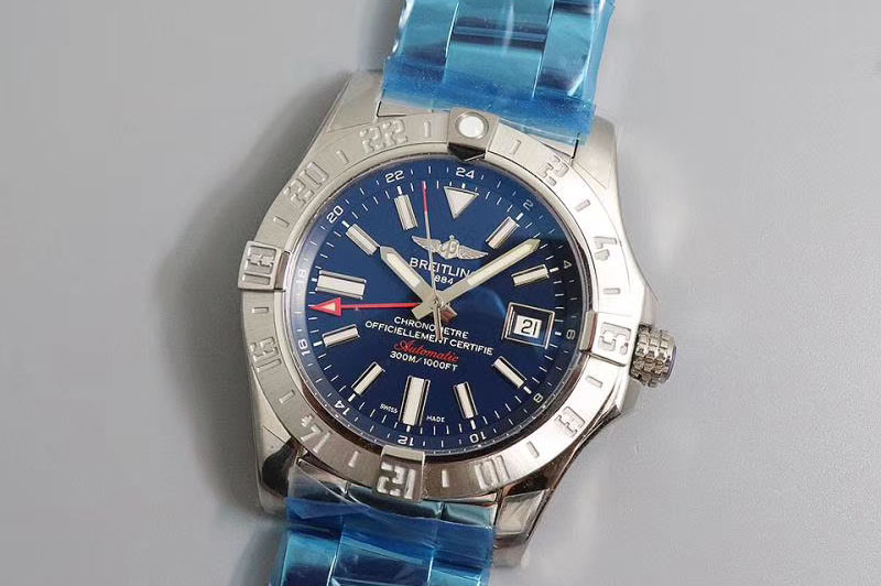 Breitling Avenger GMT SS GF 1:1 Best Edition Blue Dial Stick Markers on SS Bracelet A2836