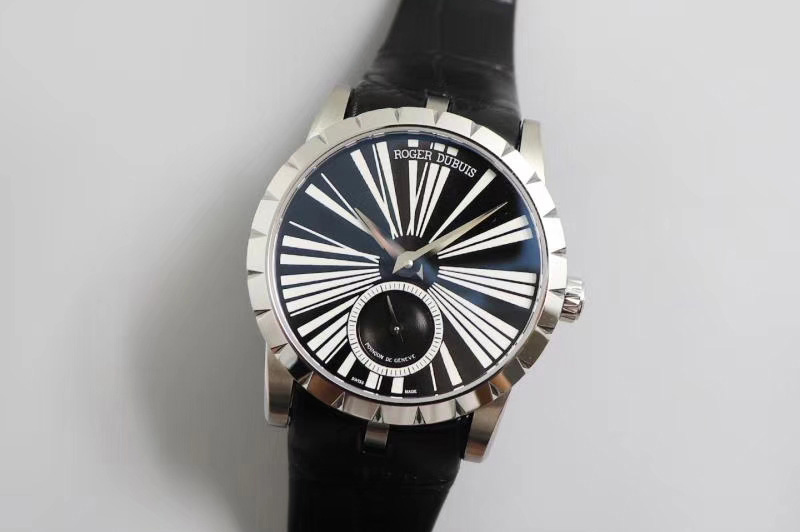 Roger Dubuis Excalibur 36mm SS PF 1:1 Best Edition Black Dial on Black Leather Strap A830