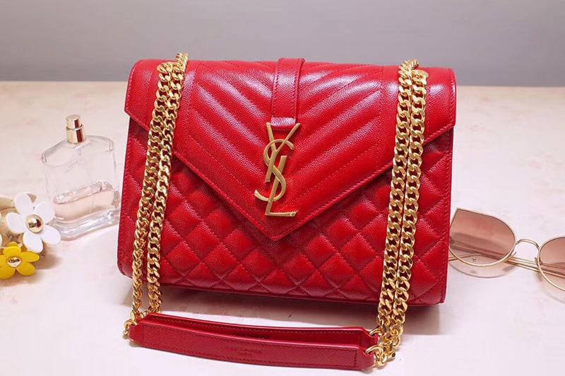 Saint Laurent YSL 487206 Envelope Medium Bag In Red Mix Matelasse Grain De Poudre Embossed Leather
